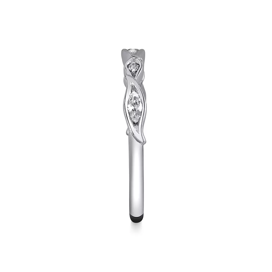 White Gold Tulira Alternating Diamond Leaf Wedding Ring