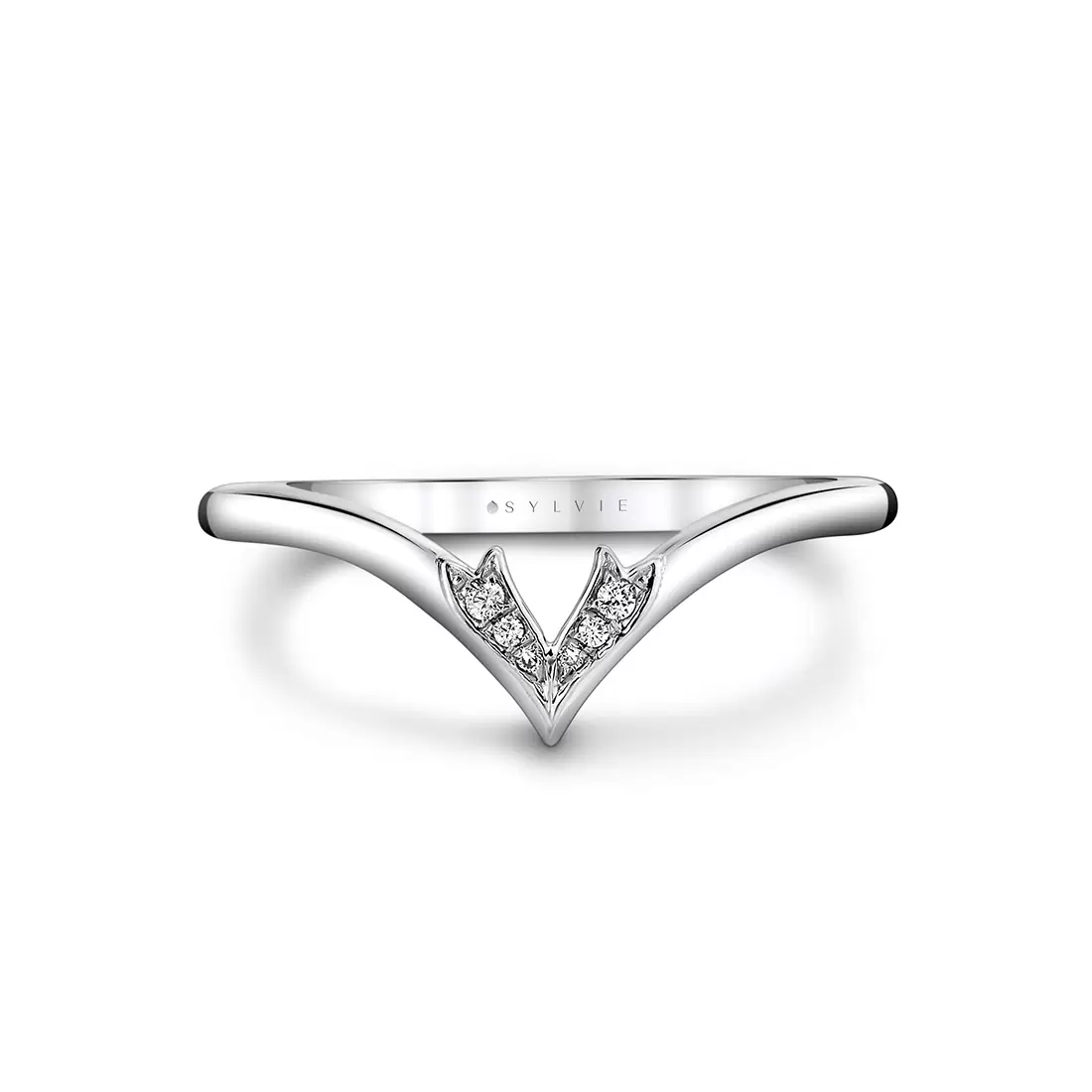 White Gold Tulira Diamond Leaf Curved Wedding Ring