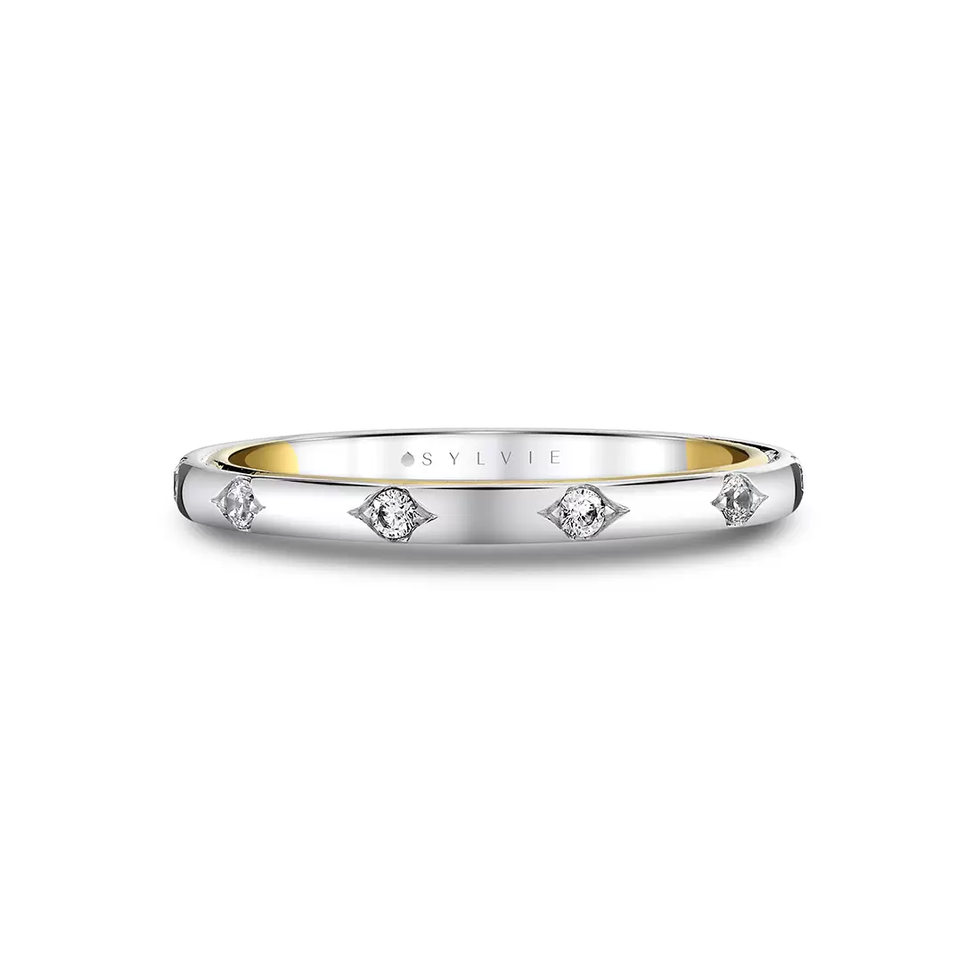 White Gold/Yellow Gold Iconelle Two Tone Shell Flush Set Wedding Ring - Anya
