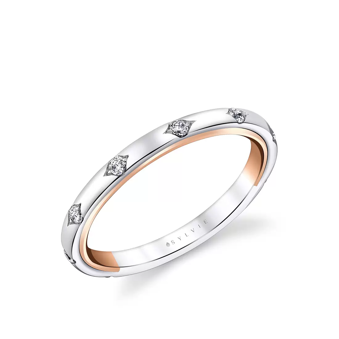 White Gold/Yellow Gold Iconelle Two Tone Shell Flush Set Wedding Ring - Anya