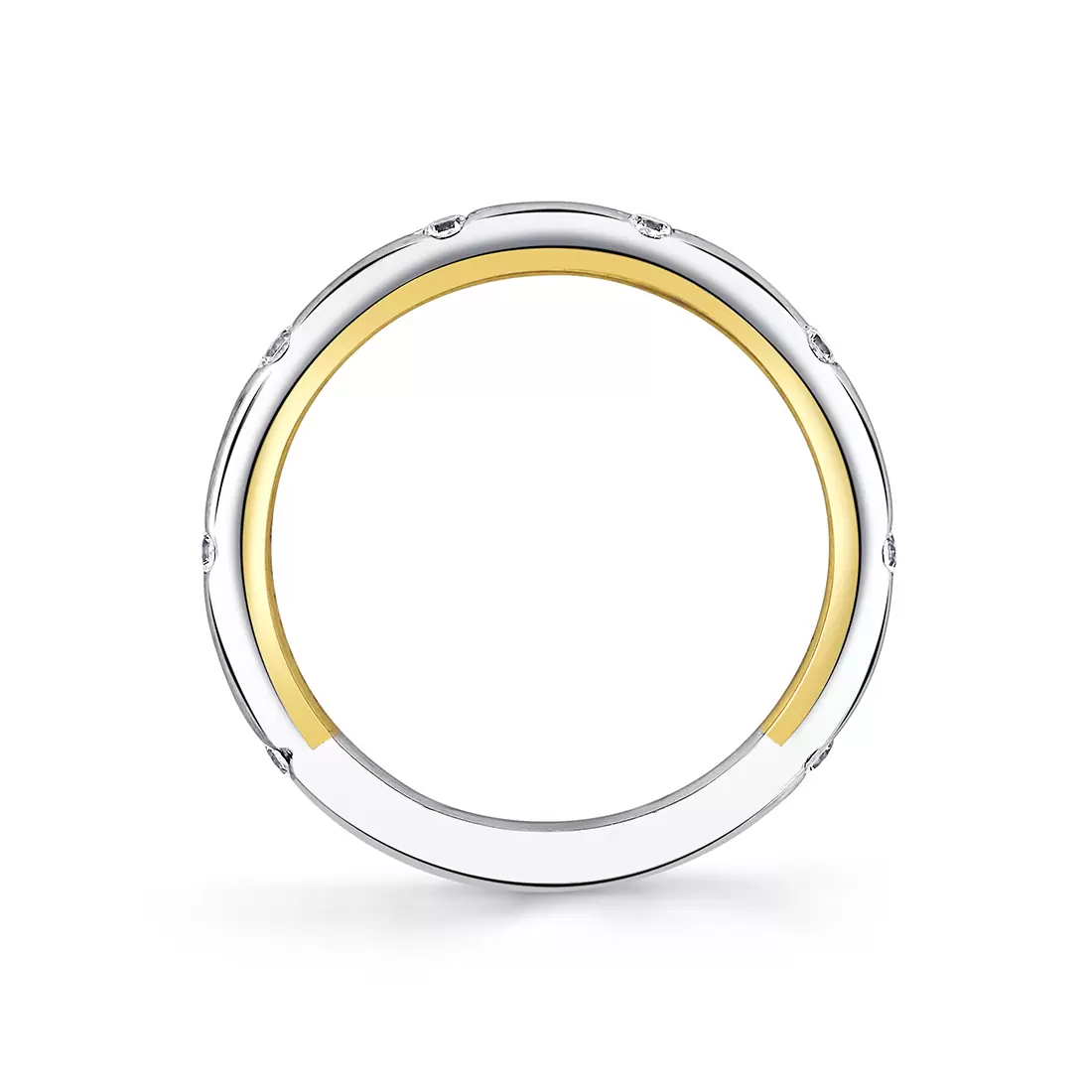 White Gold/Yellow Gold Iconelle Two Tone Shell Flush Set Wedding Ring - Anya