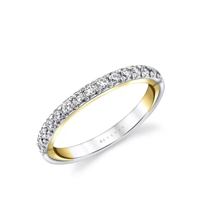 halfway pinch two tone wedding ring