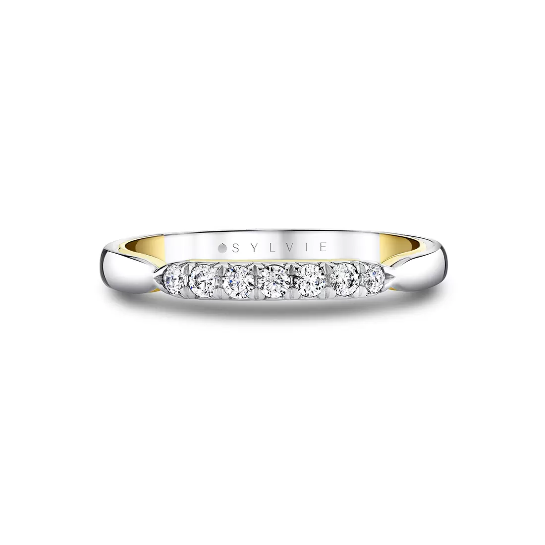 Yellow Gold Iconelle Quarterway Pinch Two Tone Wedding Ring - Corinne