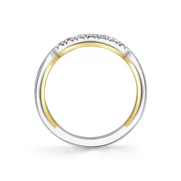 Yellow Gold Iconelle Quarterway Pinch Two Tone Wedding Ring - Corinne