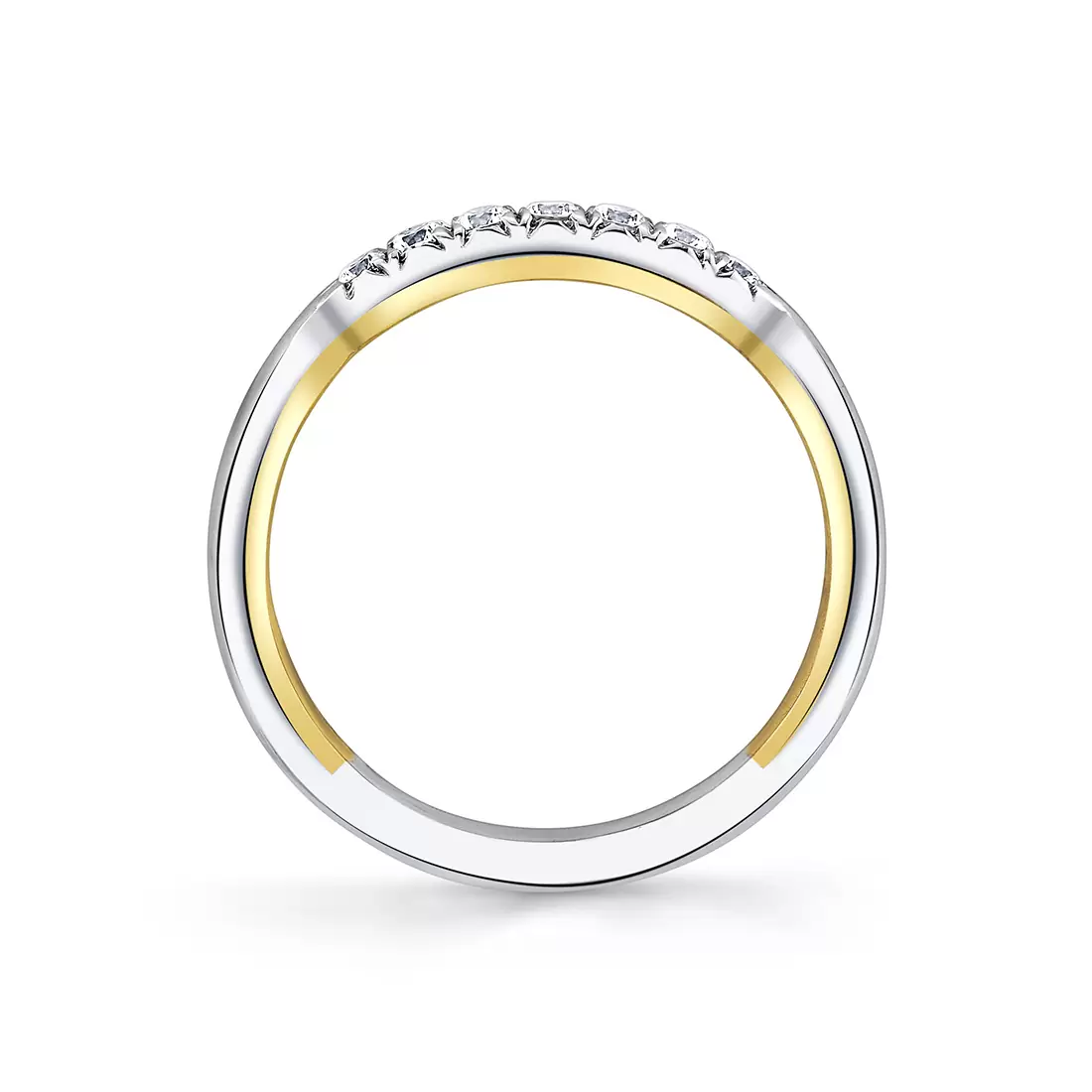 Yellow Gold Iconelle Quarterway Pinch Two Tone Wedding Ring - Corinne