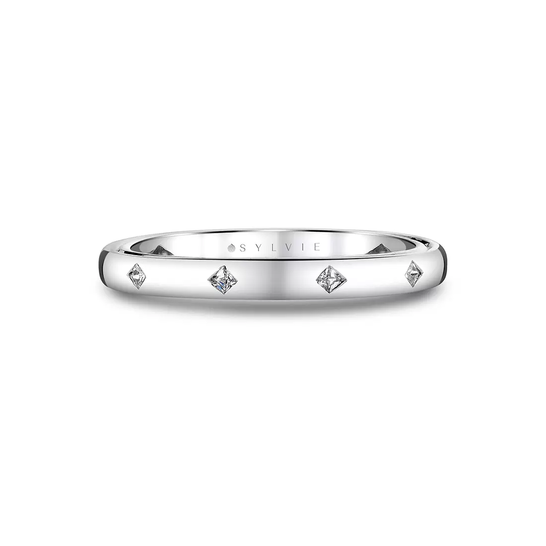 White Gold Iconelle Flush Set Princess Wedding Ring - Elizabeth