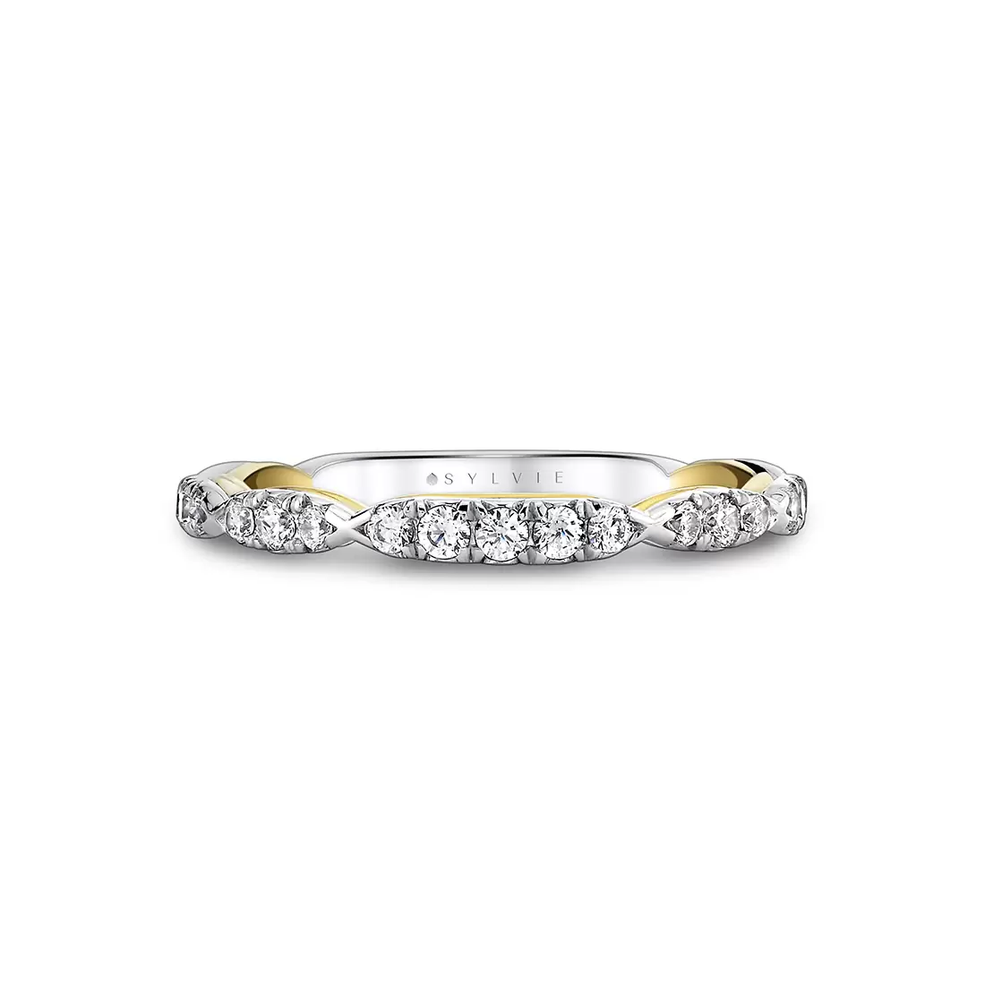 Yellow Gold Iconelle Two Tone Pinched Wedding Ring - Josephine