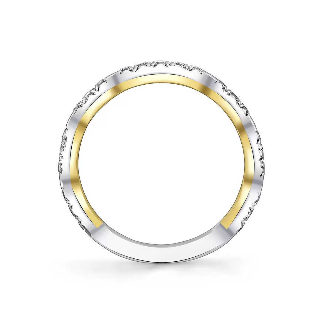 Yellow Gold Iconelle Two Tone Pinched Wedding Ring - Josephine