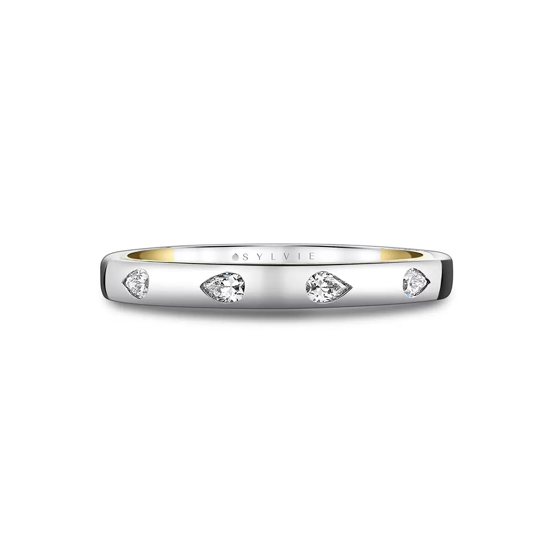 Yellow Gold Iconelle Two Tone Flush Set Pear Wedding Ring - Drew