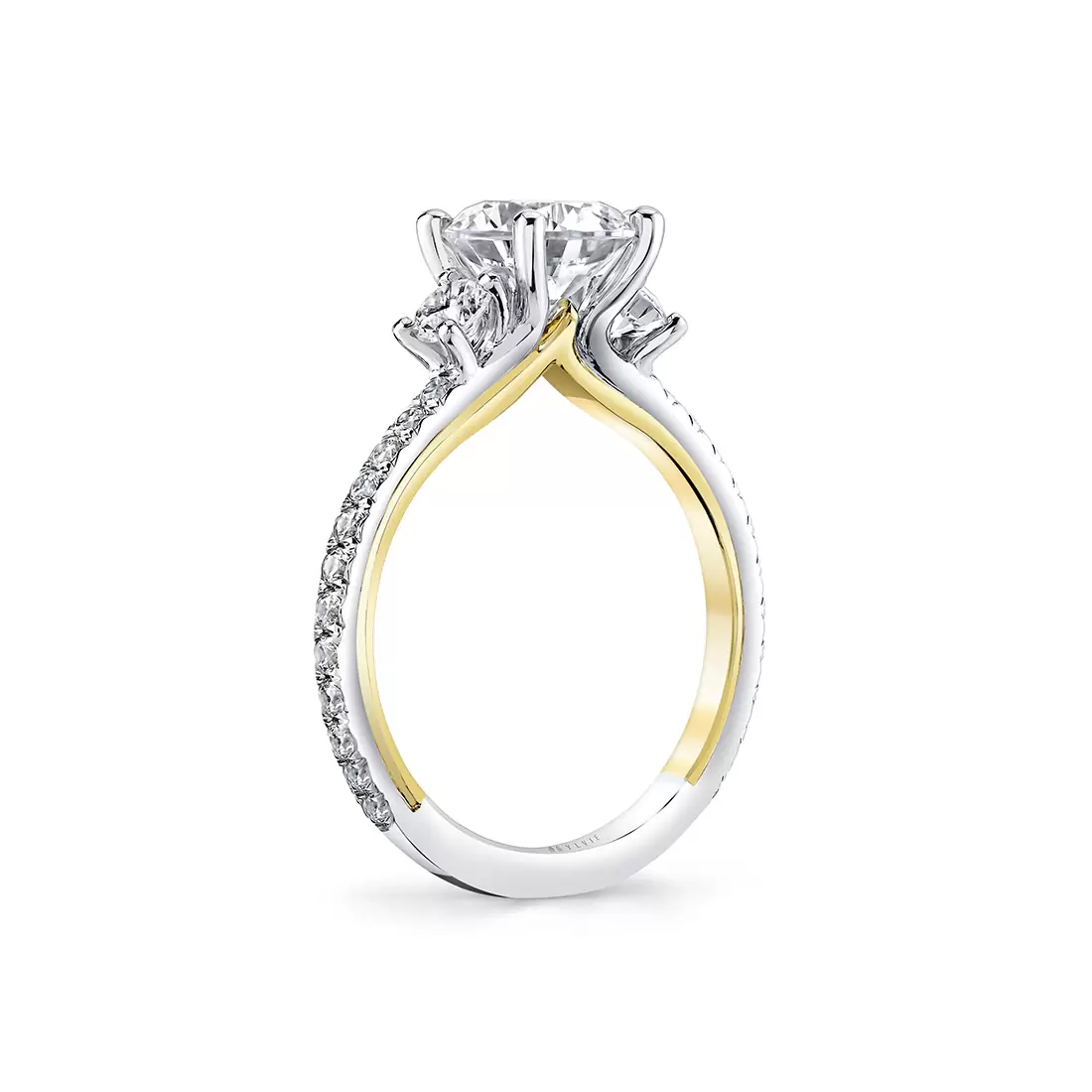 Yellow Gold Iconelle Two Tone Three Stone Engagement Ring - Marie