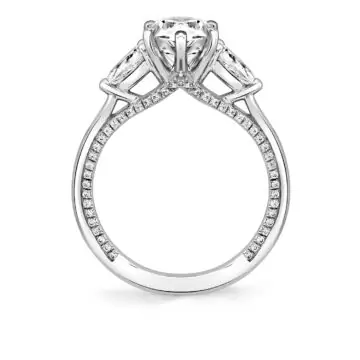 White Gold Iconelle Solitaire Three Stone Engagement Ring with Pear Side Stones - Priscilla
