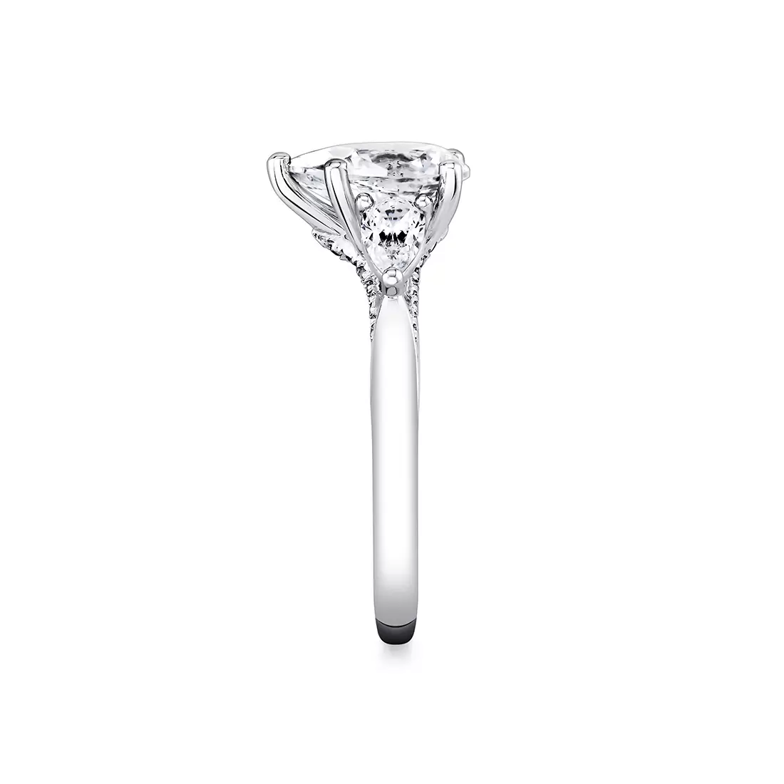 White Gold Iconelle Solitaire Three Stone Engagement Ring with Pear Side Stones - Priscilla