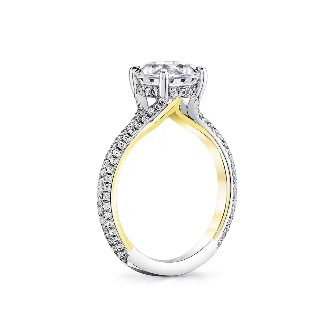 Yellow Gold Iconelle Micropavé Hidden Halo Two Tone Engagement Ring - Xandra
