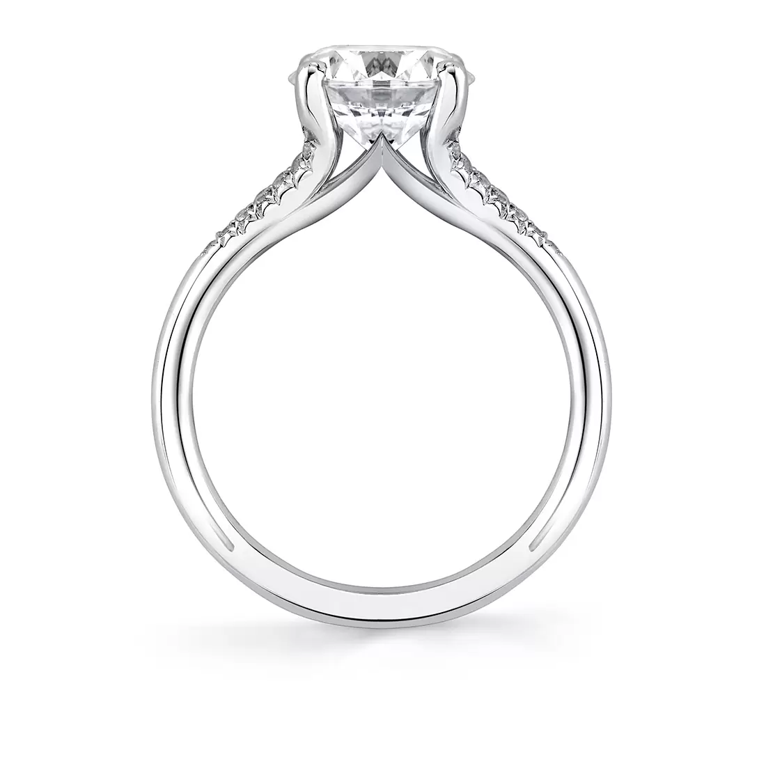 White Gold Round Cut Iconelle Shell Tip Shell Taper Engagement Ring - Fallyn