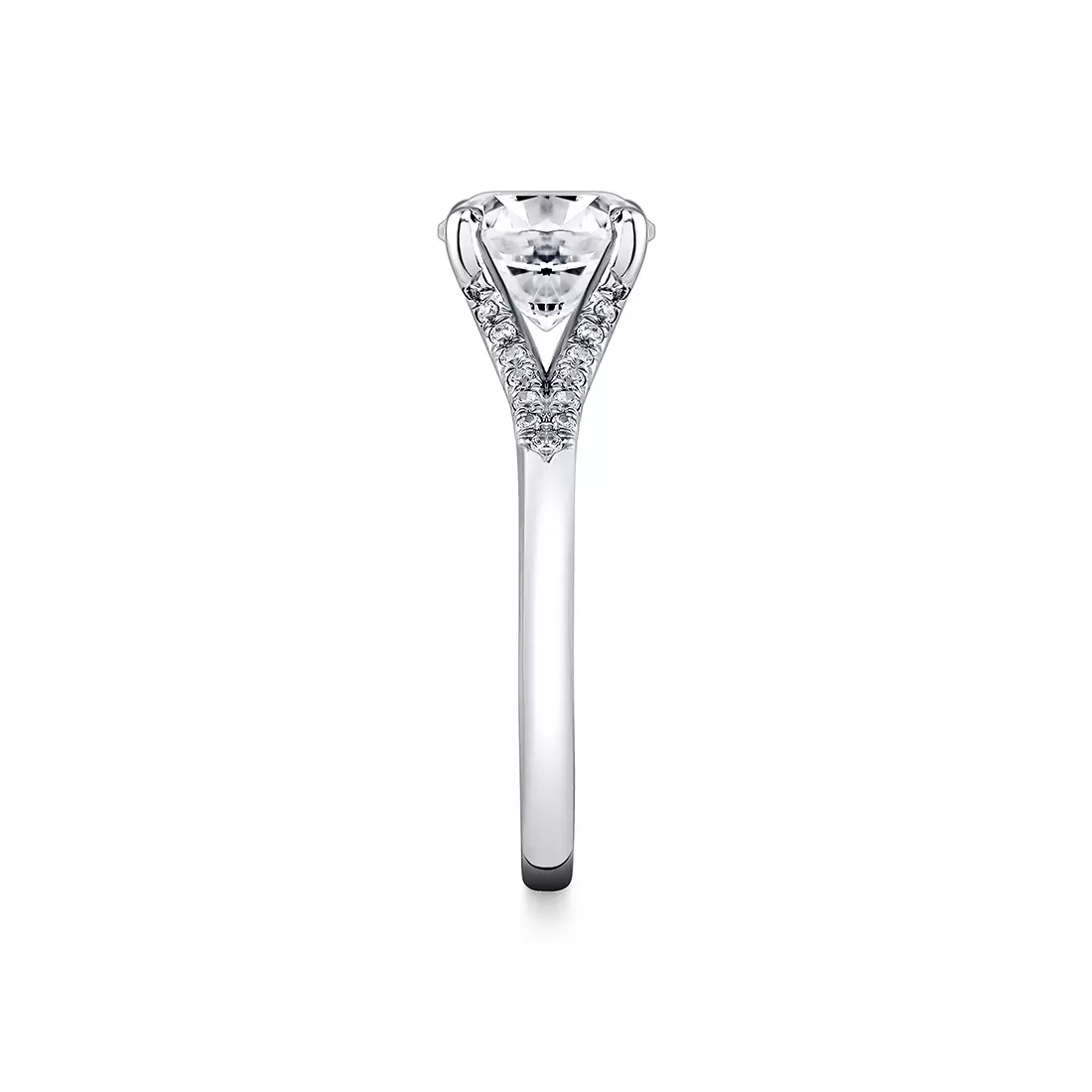 White Gold Round Cut Iconelle Shell Tip Shell Taper Engagement Ring - Fallyn