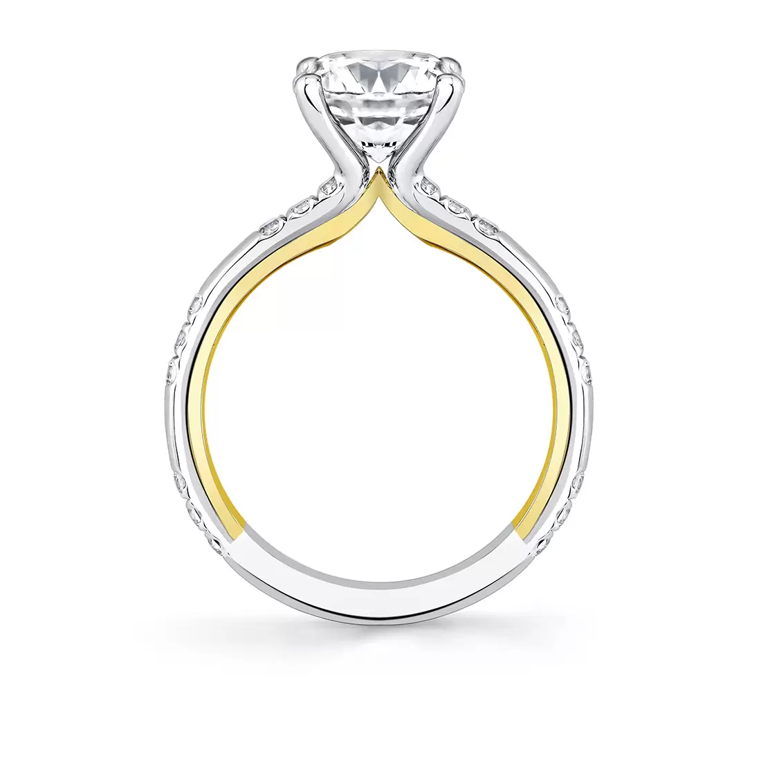 Yellow Gold Iconelle Flush Set Diamond Trios Two Tone Engagement Ring - Zelda