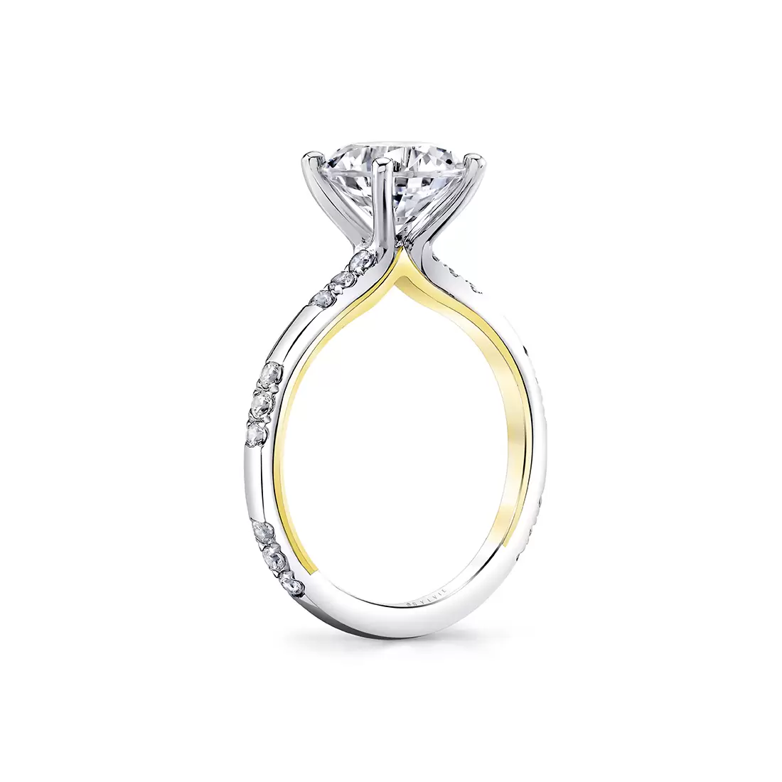 Yellow Gold Iconelle Flush Set Diamond Trios Two Tone Engagement Ring - Zelda