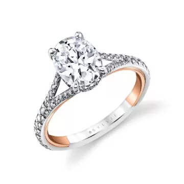 White Gold/Yellow Gold Iconelle Two Tone Shell Taper Hidden Halo Engagement Ring - Whitney