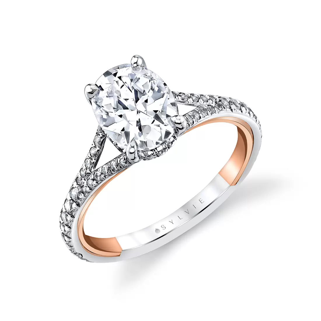 White Gold/Yellow Gold Iconelle Two Tone Shell Taper Hidden Halo Engagement Ring - Whitney