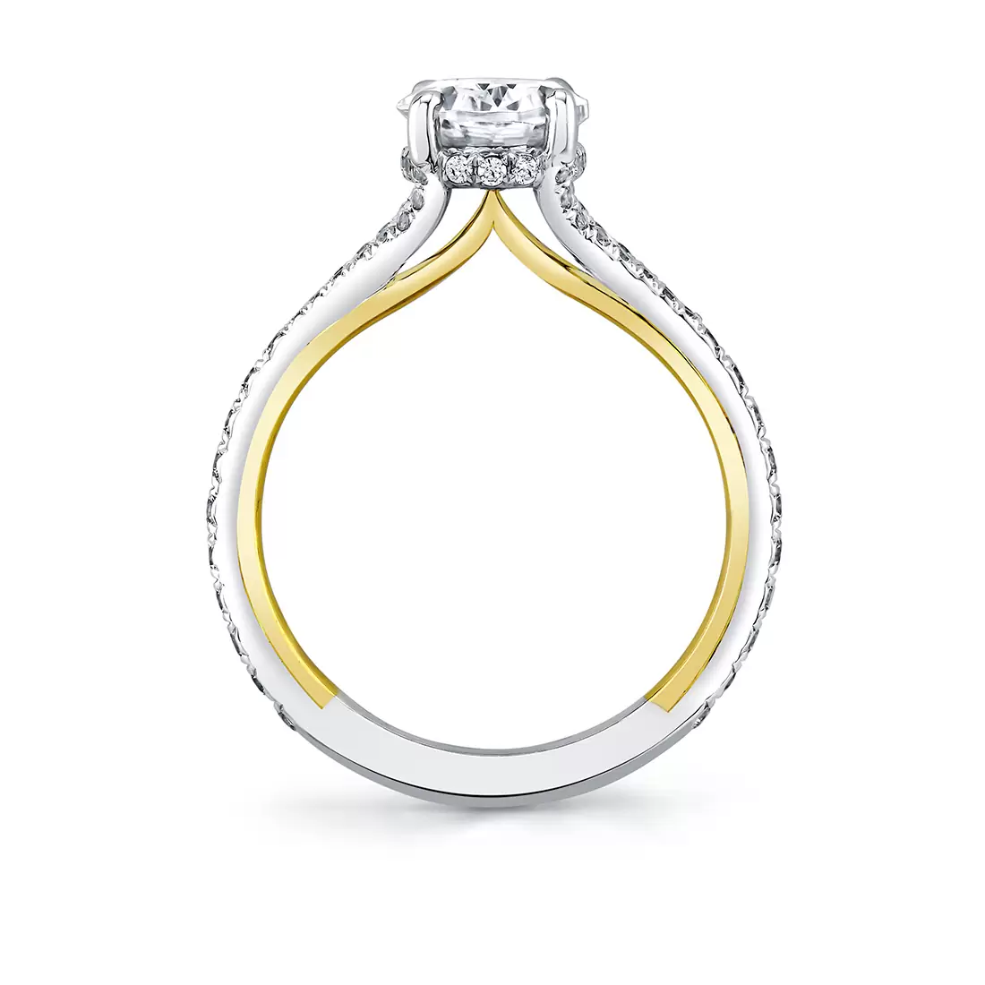 White Gold/Yellow Gold Iconelle Two Tone Shell Taper Hidden Halo Engagement Ring - Whitney