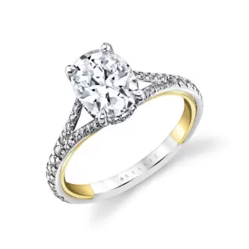 White Gold/Yellow Gold Iconelle Two Tone Shell Taper Hidden Halo Engagement Ring - Whitney