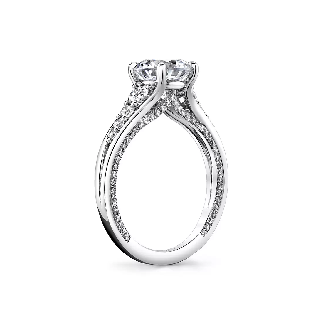 White Gold Iconelle Dual Band Graduated Diamond Engagement Ring - Irene
