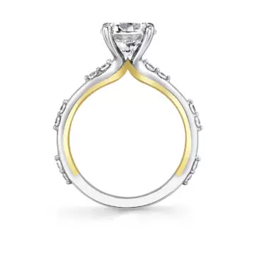 Yellow Gold Iconelle Prong Set Diamond Duos Two Tone Engagement Ring - Birdie