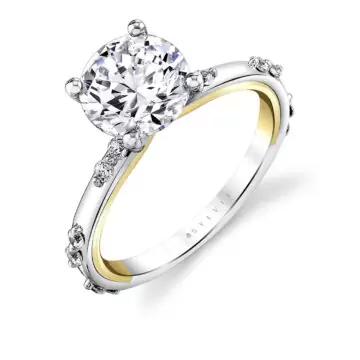 Yellow Gold Iconelle Prong Set Diamond Duos Two Tone Engagement Ring - Birdie