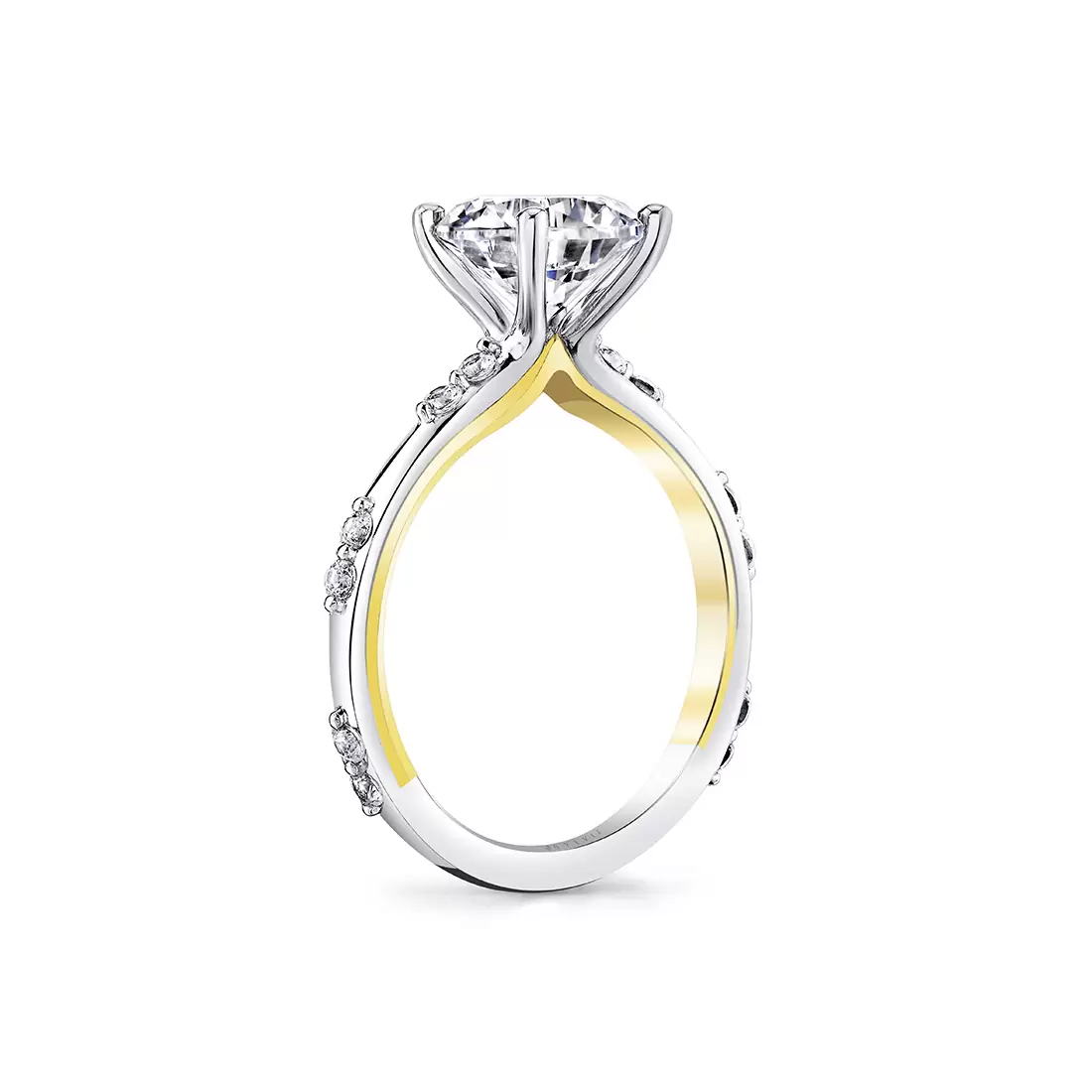 Yellow Gold Iconelle Prong Set Diamond Duos Two Tone Engagement Ring - Birdie