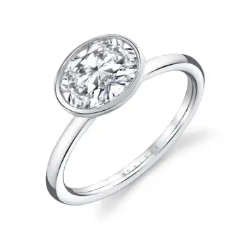 White Gold East to West Oval Cut Bezel Set Solitaire Engagement Ring - Cliodhna