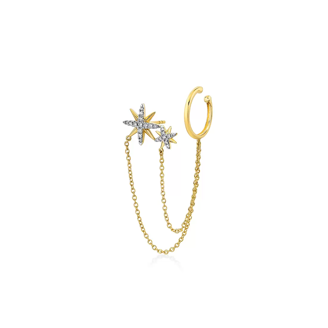 White Gold/Yellow Gold Solaz Sun Burst Diamond Earrings with Ear Cuff