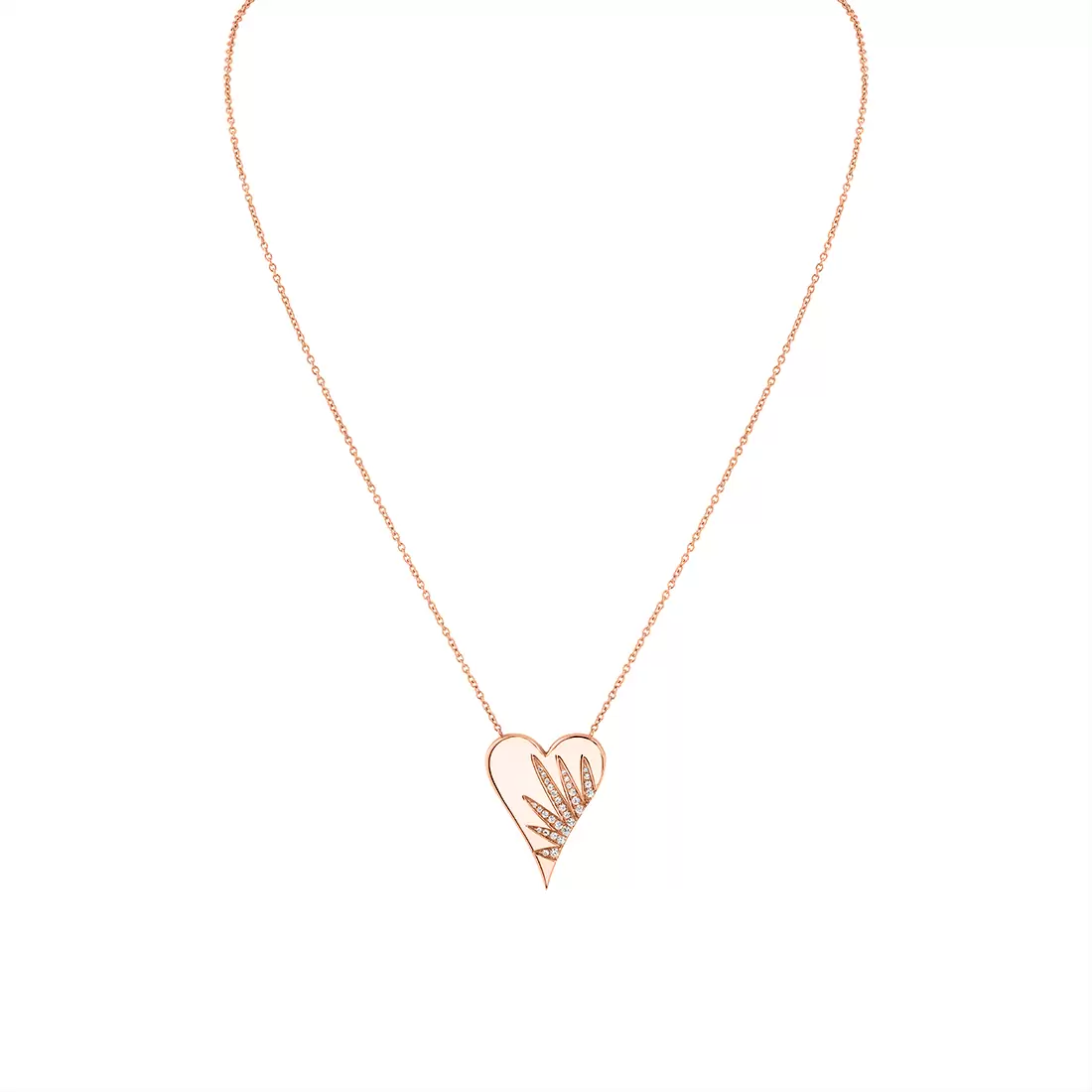 Yellow Gold Solaz Diamond Sun Rays Heart Necklace