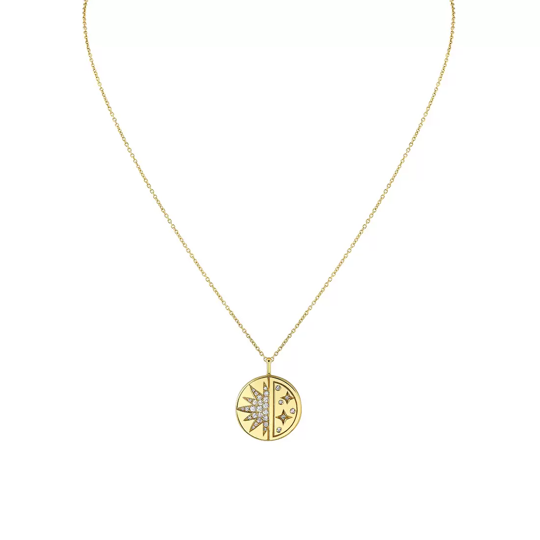 Yellow Gold Solaz Diamond Sun and Stars Necklace