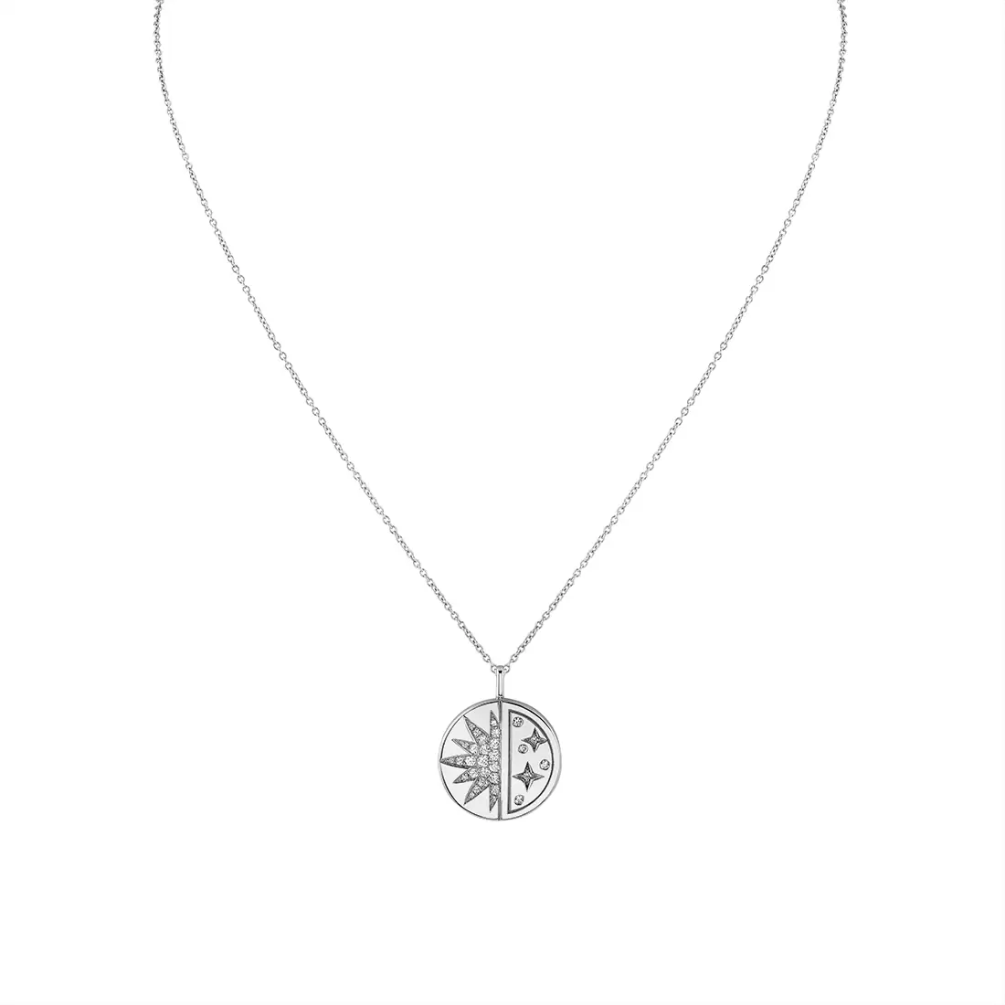 Yellow Gold Solaz Diamond Sun and Stars Necklace