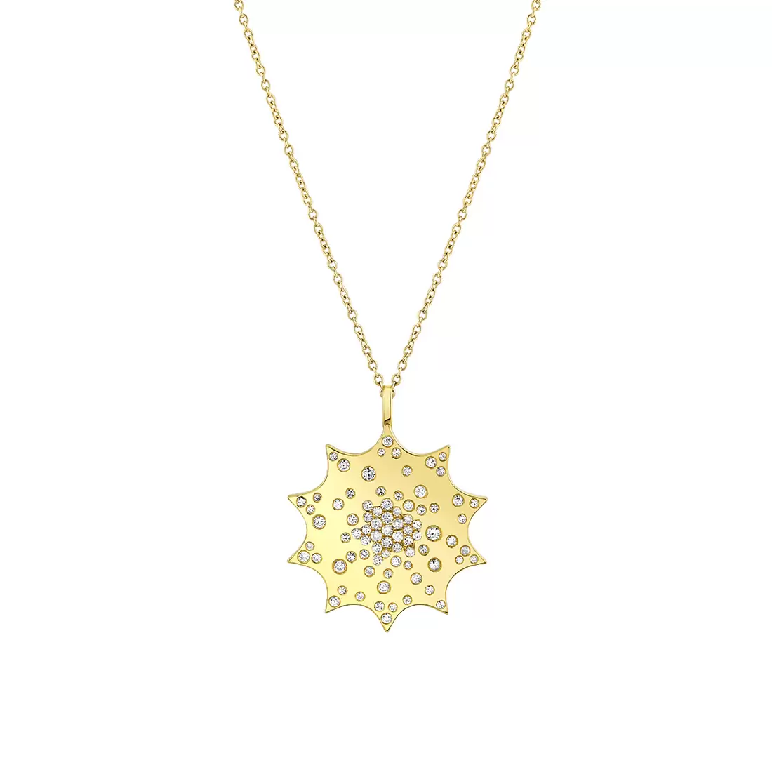 Yellow Gold Solaz Spaced Diamonds Sun Pendant