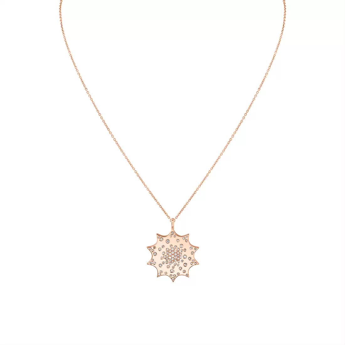 Yellow Gold Solaz Spaced Diamonds Sun Pendant