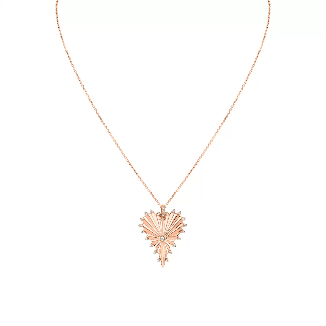 Yellow Gold Linéaire Fine Line Diamond Heart Pendant