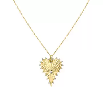 Yellow Gold Linéaire Fine Line Diamond Heart Pendant