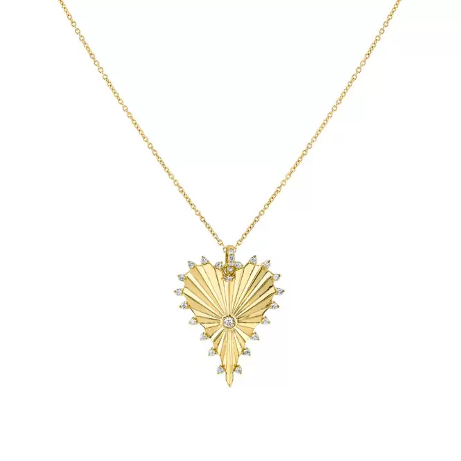 Yellow Gold Linéaire Fine Line Diamond Heart Pendant