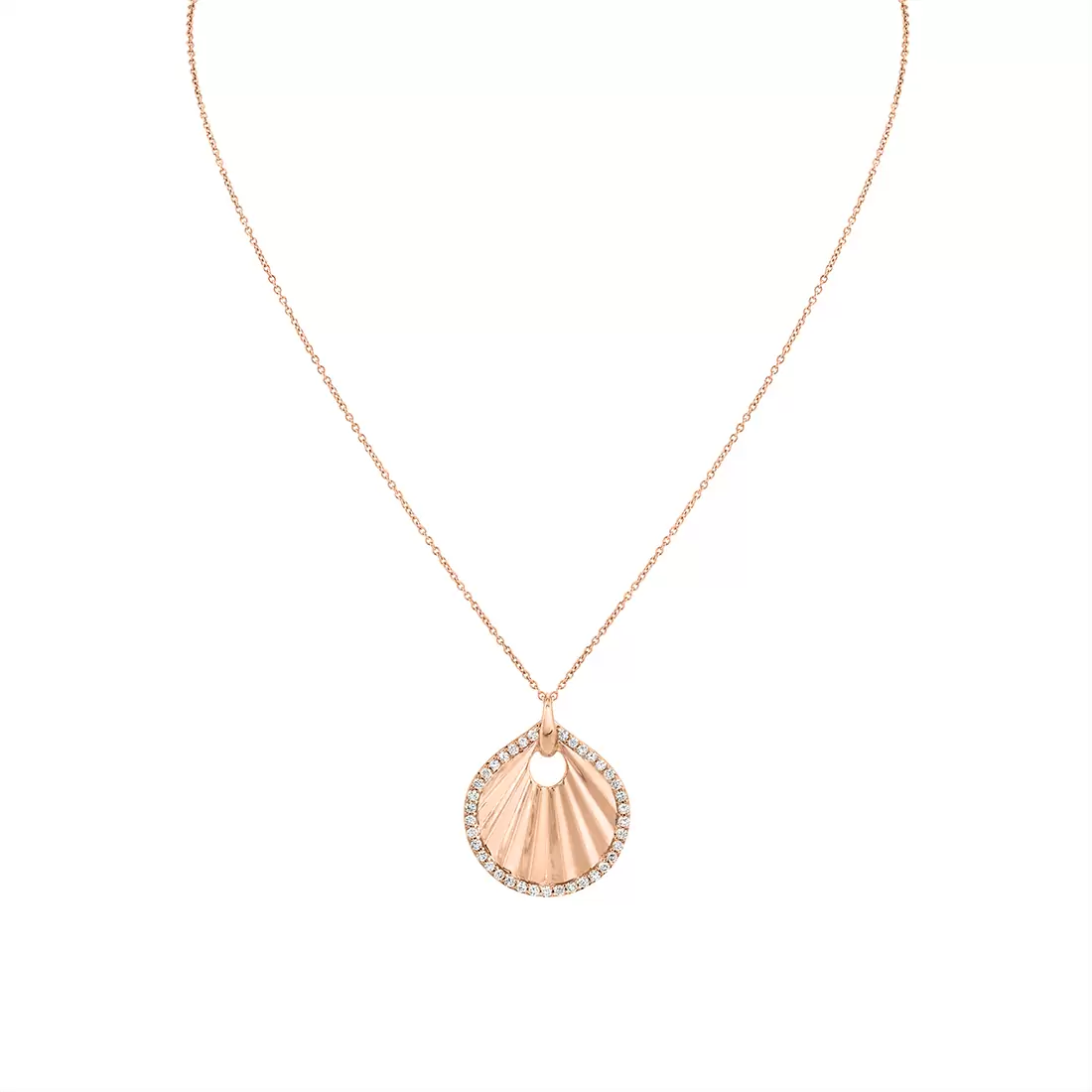 Yellow Gold Linéaire Sculpted Shell Diamond Pendant