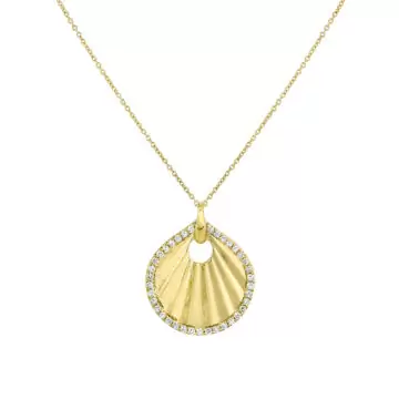 Yellow Gold Linéaire Sculpted Shell Diamond Pendant