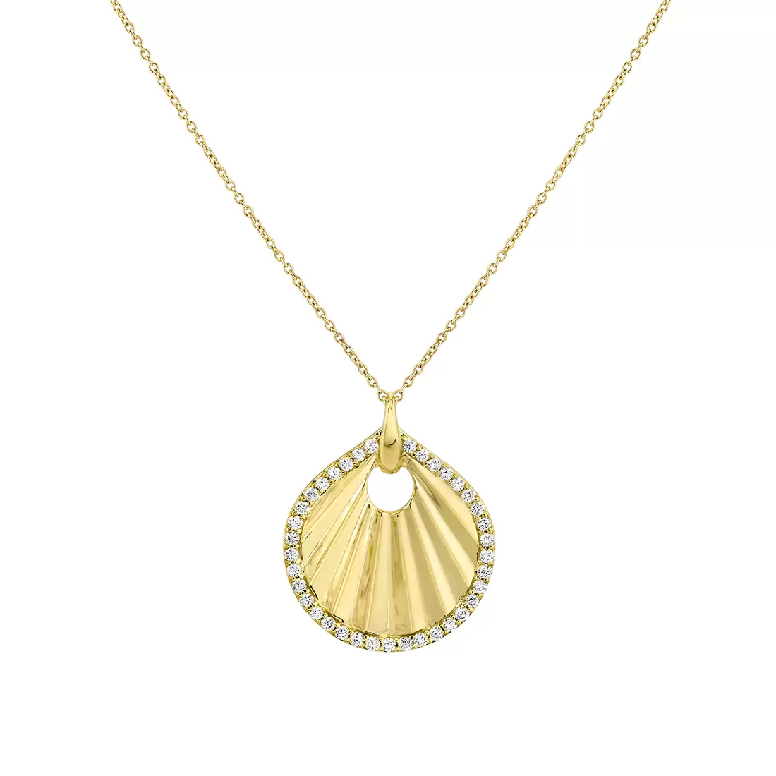Yellow Gold Linéaire Sculpted Shell Diamond Pendant