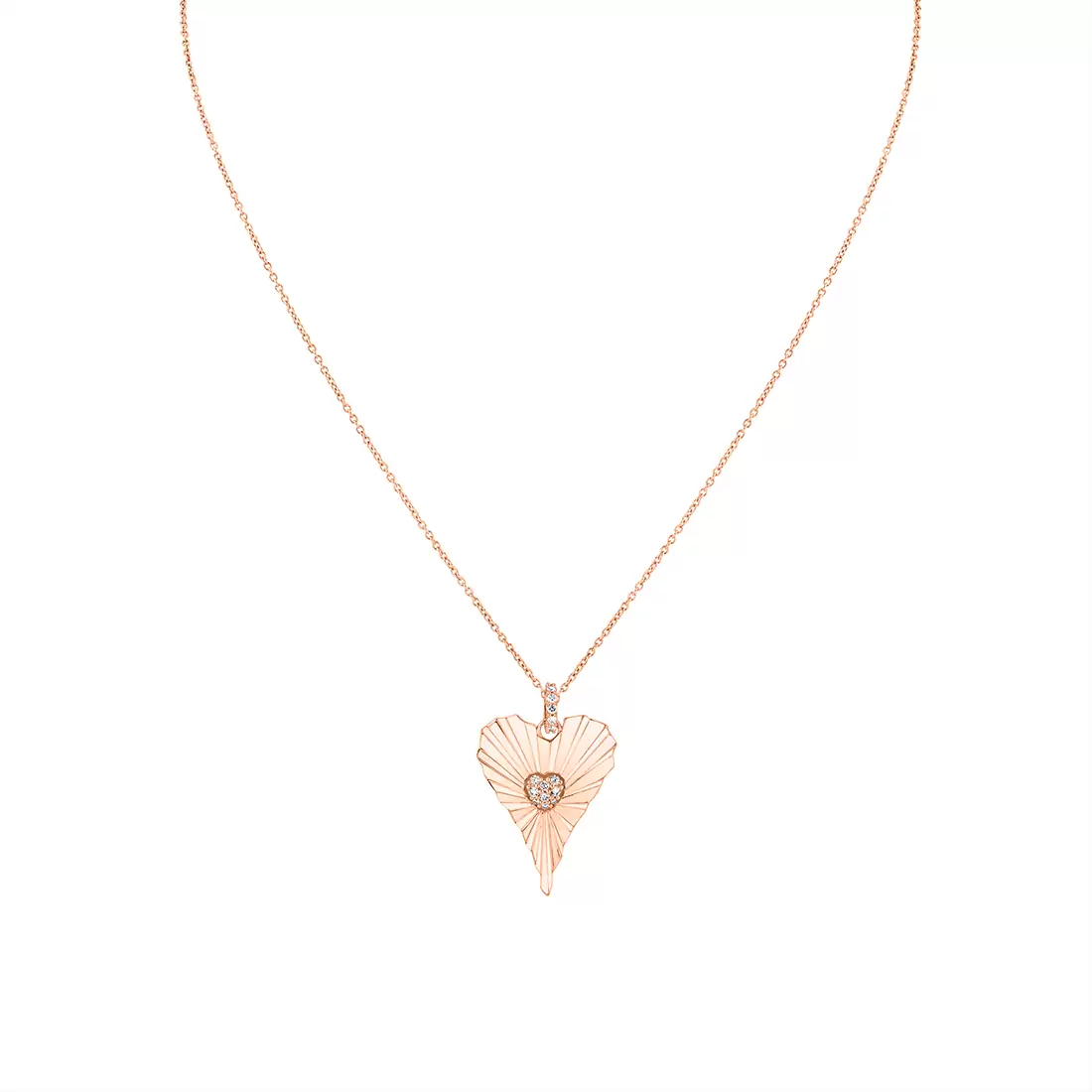 Yellow Gold Linéaire Fine Line Diamond Heart Pendant
