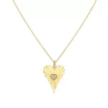 Yellow Gold Linéaire Fine Line Diamond Heart Pendant
