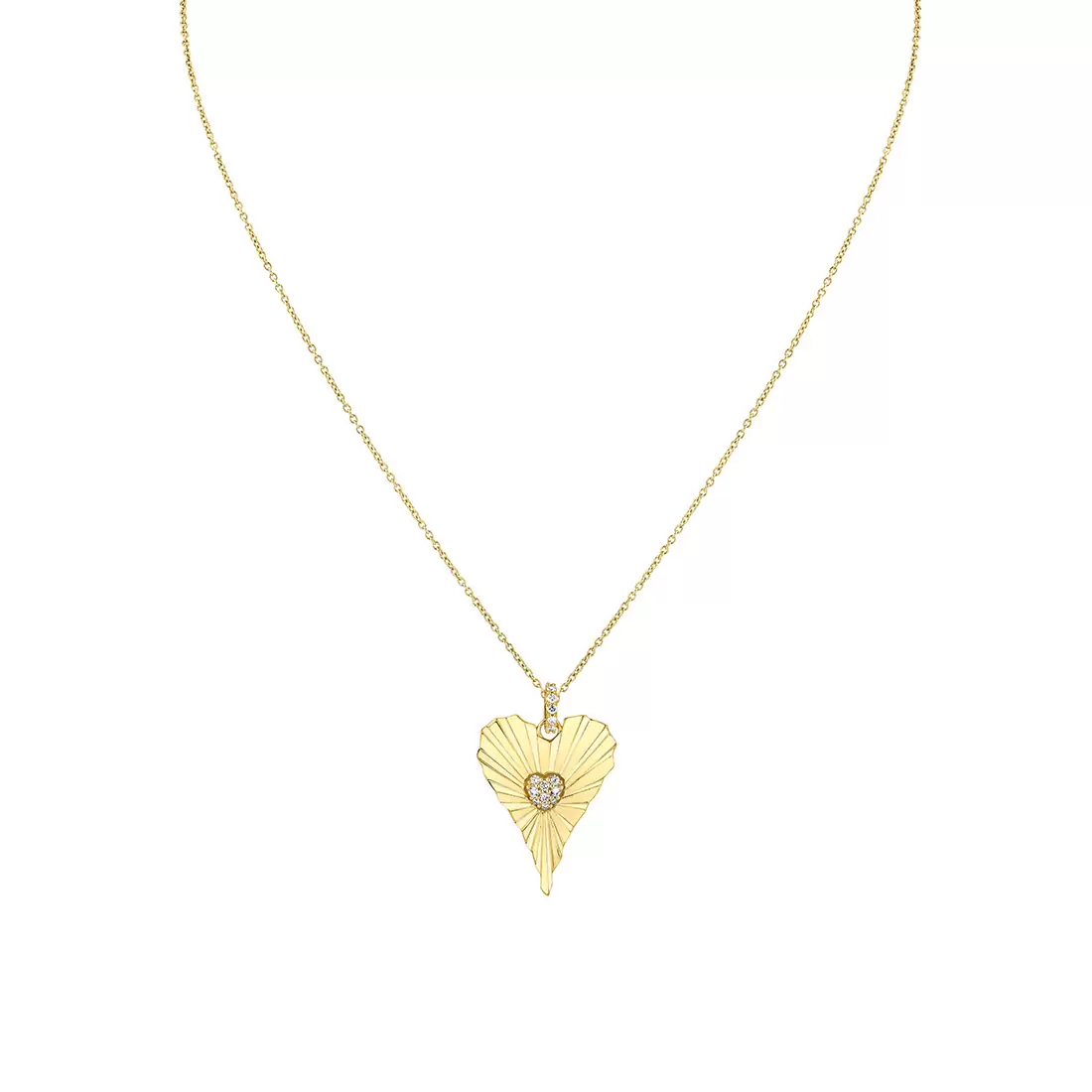 Yellow Gold Linéaire Fine Line Diamond Heart Pendant