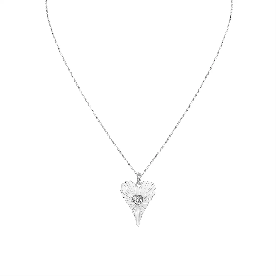 Yellow Gold Linéaire Fine Line Diamond Heart Pendant