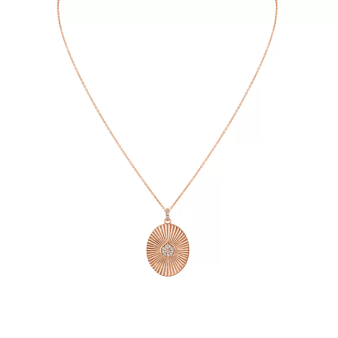 Yellow Gold Linéaire Fine Line Diamond Shell Oval Medallion Pendant