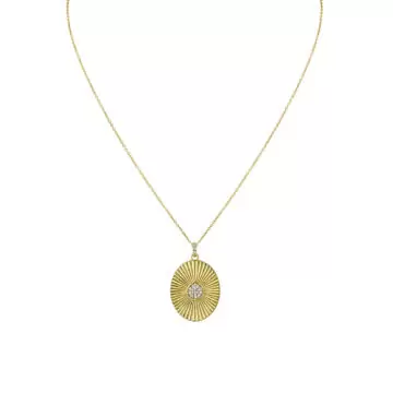 Yellow Gold Linéaire Fine Line Diamond Shell Oval Medallion Pendant