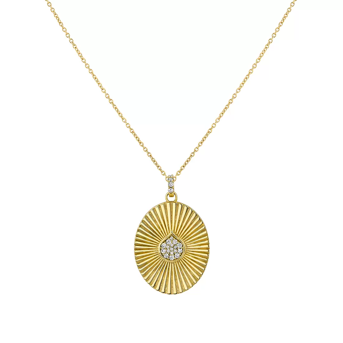 Yellow Gold Linéaire Fine Line Diamond Shell Oval Medallion Pendant
