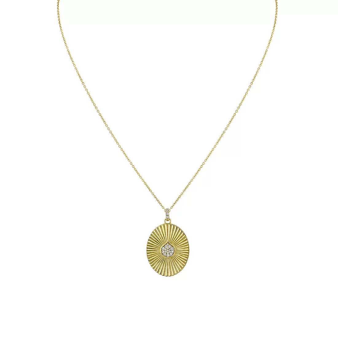 Yellow Gold Linéaire Fine Line Diamond Shell Oval Medallion Pendant